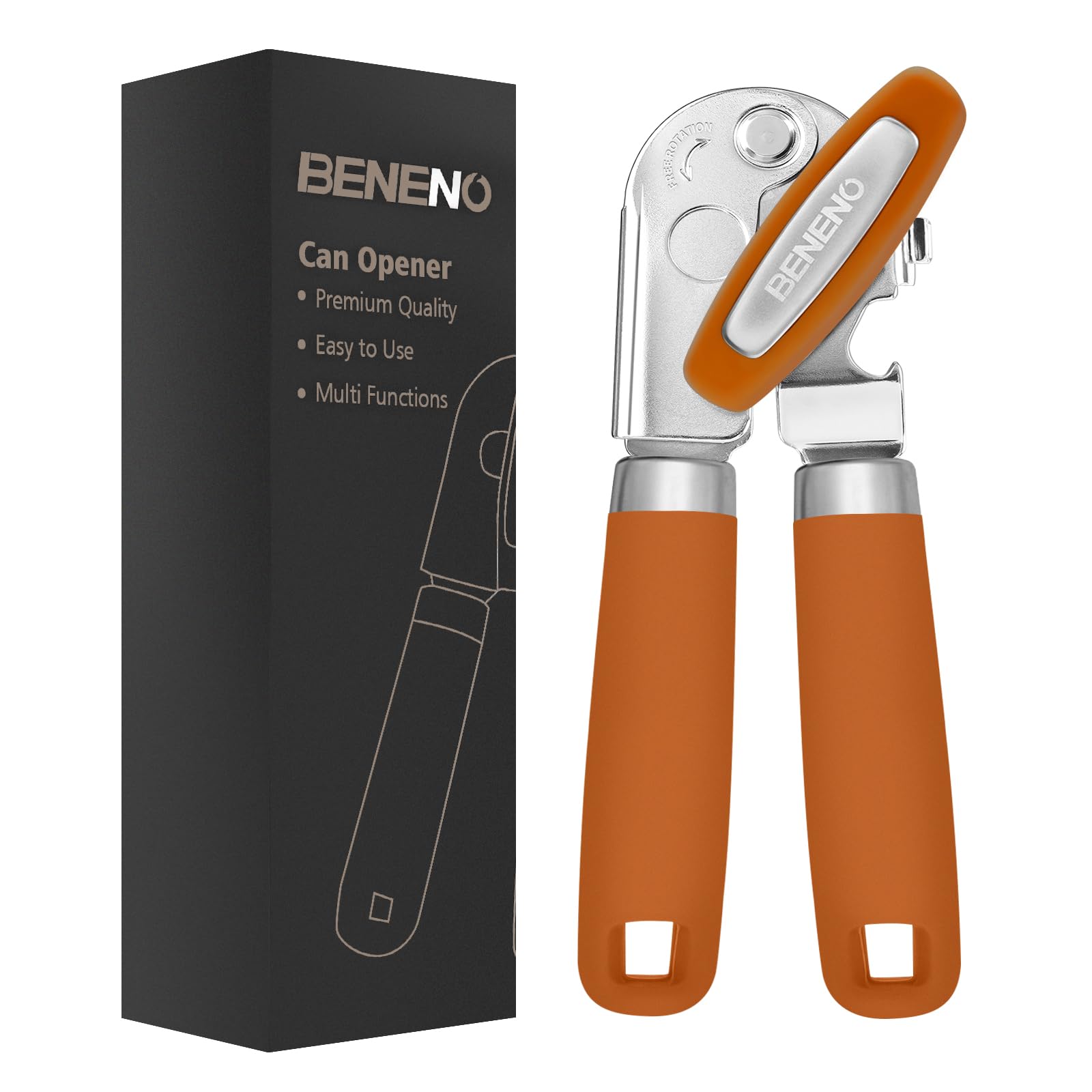 Beneno can opener with smooth edge cutting and non-slip grip