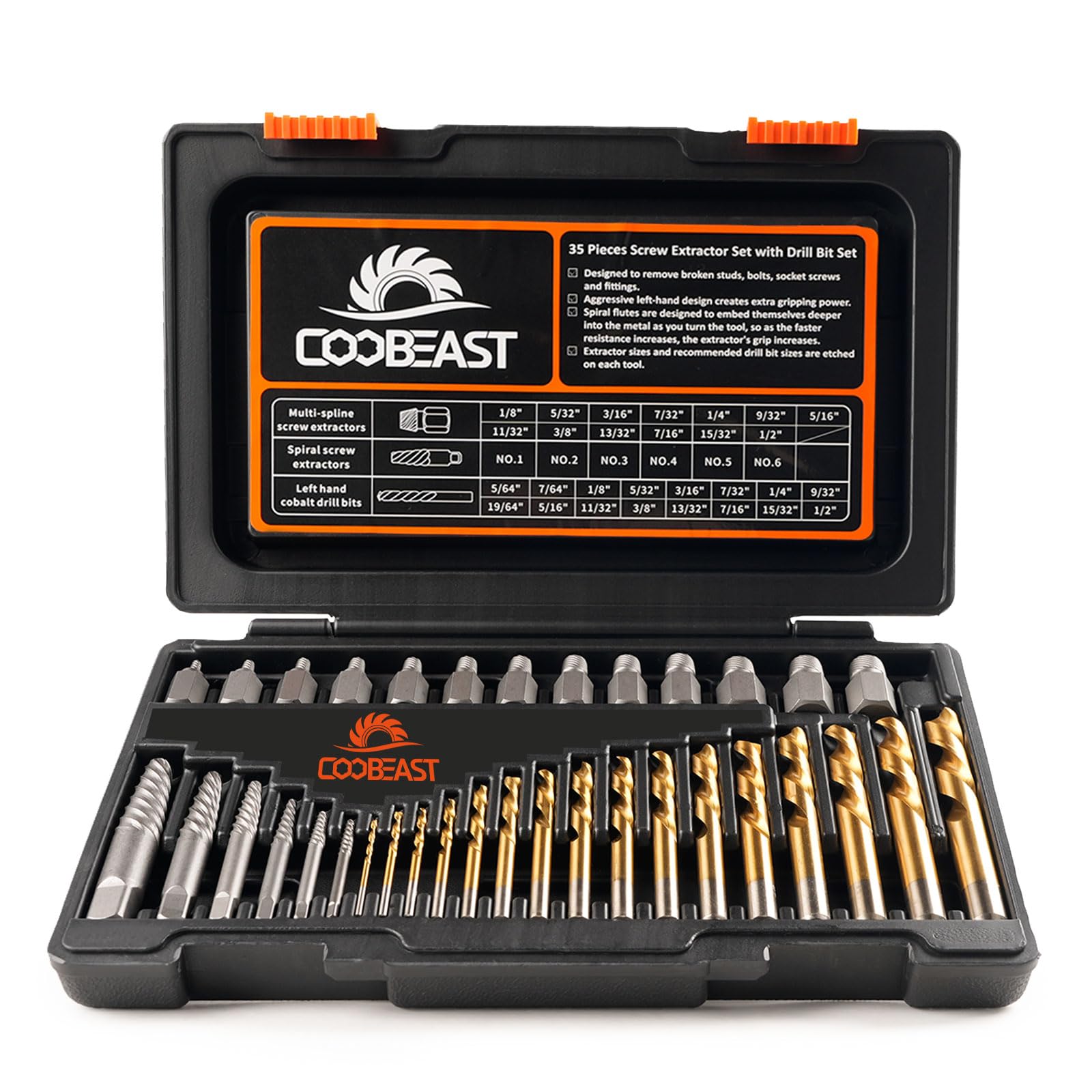 Coobeast 35 Pcs Screw Extractor and Left Hand Drill Bits Set
