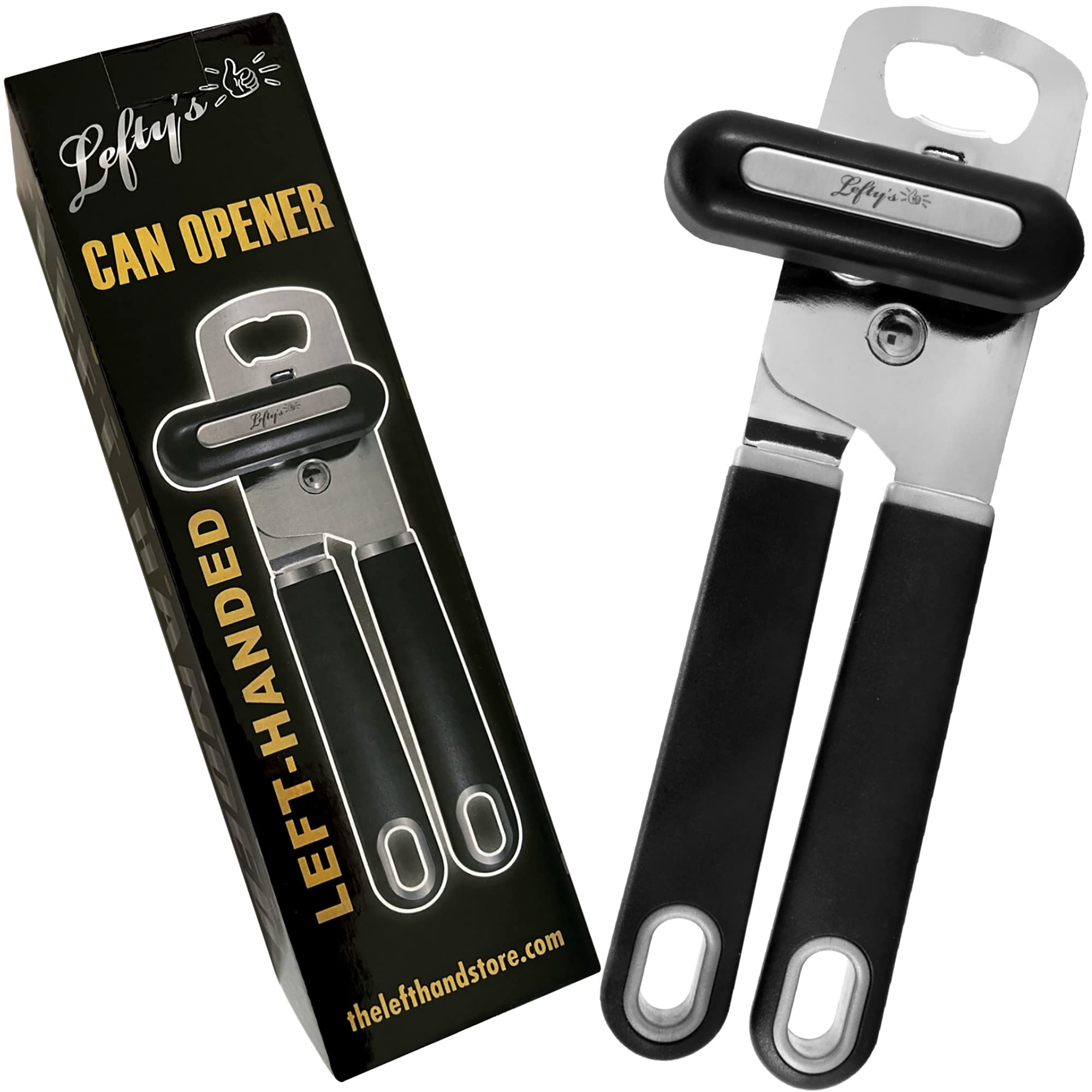 Lefty's left-handed can opener with ergonomic handle